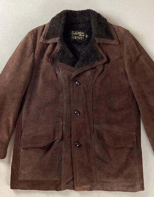Vintage Sears The Leather Shop Suede Leather Coat Faux Fur Lining Brown Size 42 - Image 1 of 4