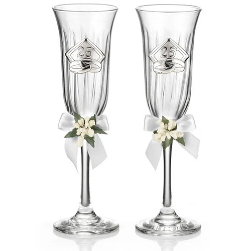 Flute Cristallo Valenti Regalo Nozze D'Argento 25° Anniversario Di Matrimonio - Immagine 1 di 1