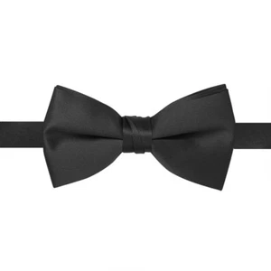 Made in USA NEW Black Satin Tuxedo Pre-tied Tuxedo Bow Tie Adj. Band GUARANTEED - Picture 1 of 3