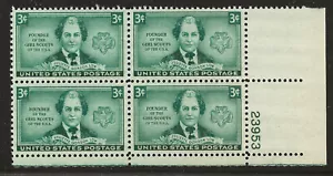 US Scott #974, Plate Block #23953 1948 Juliette Low 3c FVF MNH Lower Right - Picture 1 of 1