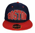 Boston Flat Bill Snap Back Ball Cap Embroidered Navy Blue/Red Adjustable Hat
