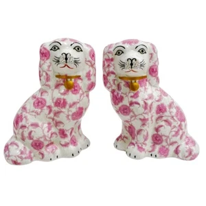 Pink Floral Staffordshire Dogs Spaniel Mantel Dog Figurines 5.75"H NEW - Picture 1 of 9