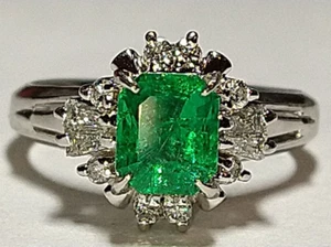 Solid platinum 1.09 carat natural emerald diamond ring 5.73 grams pt900 *GIA - Picture 1 of 19