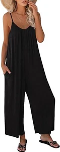 Jumpsuits Loose Casual Sleeveless Adjustable Strap Stretchy Wide Leg Rompers - Picture 1 of 5