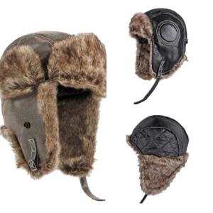 Leder Fell Russische Armee Ski Militär Winter Flieger Mütze Flieger Pilot Russian - Bild 1 von 16