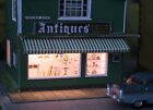 Supermarket and antiques shop with lighting,"00" model railway building
