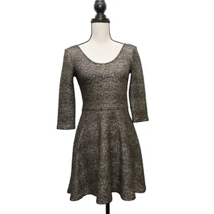 Bethany Mota Small Womens Long Sleeve Short Dress Black Gold Silver Stretch - Picture 1 of 9