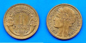 France 1 Franc 1939 Laureate WWII Free Ship World Francs Frcs Frc Cent Cents - Picture 1 of 3