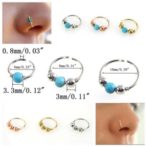 Boho-Nasenring Türkisfarbenes Nasenloch Creolen Nasenohrring Piercing : - Picture 1 of 30