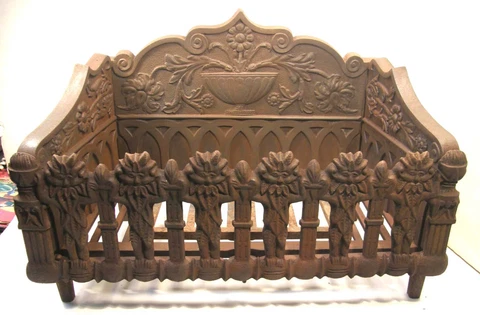 ANTIQUE AESTHETIC VICTORIAN GREEN MAN FIREPLACE INSERT BASKET FIRE BOX GRATE Cover