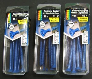Lot of 30 Cobra Concrete Screws FH 1/4 X 4 Pack of 10 X (3) Plus Drill Bits - Picture 1 of 2