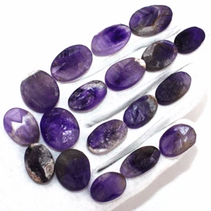 18 Pcs Natural Brazilian Amethyst Raw Face 19mm-24mm Oval Druzy Loose Gemstones - Picture 1 of 13