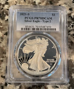 🔥2021 S Silver Eagle $1 PCGS PR70 DCAM TYPE 2 Proof PCGS US MINT🔥 - Picture 1 of 2