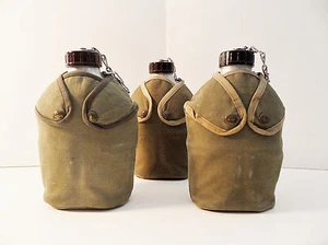 LOT DE 3 GOURDES MILITAIRE ARMEE FRANCAISE MODELE 1950 + QUART GAMELLE + HOUSSE - Picture 1 of 4