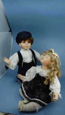 "First Kiss" Boy And Girl Vintage Set Porcelain Dolls - RARE - Image 1 of 4