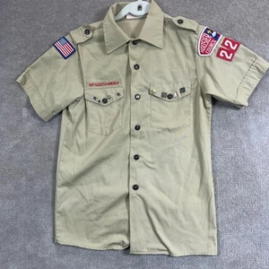 Camicia uniforme giovanile vintage Boy Scouts of America grande marrone spille toppe hoosier - Foto 1 di 14