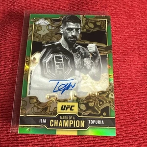 2025 Topps Chrome UFC Ilia Topuria Mark Of A Champion AUTO Green /99 On Card - Picture 1 of 8