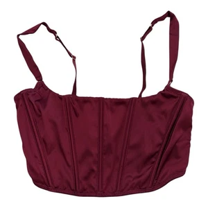 Top Bralette Auden Corsé Talla Mediana Borgoña Satén Deshuesado Bustier Camisola - Imagen 1 de 7