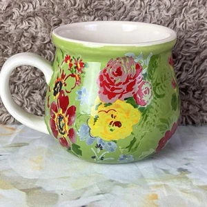 The Pioneer Woman Ceramic Pot Belly Mug Green Floral Garden Meadow Rare QVC - Picture 1 of 9