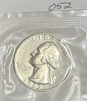 1962 UNC 90% Silver Washington Quarter -052 - Image 1 of 2