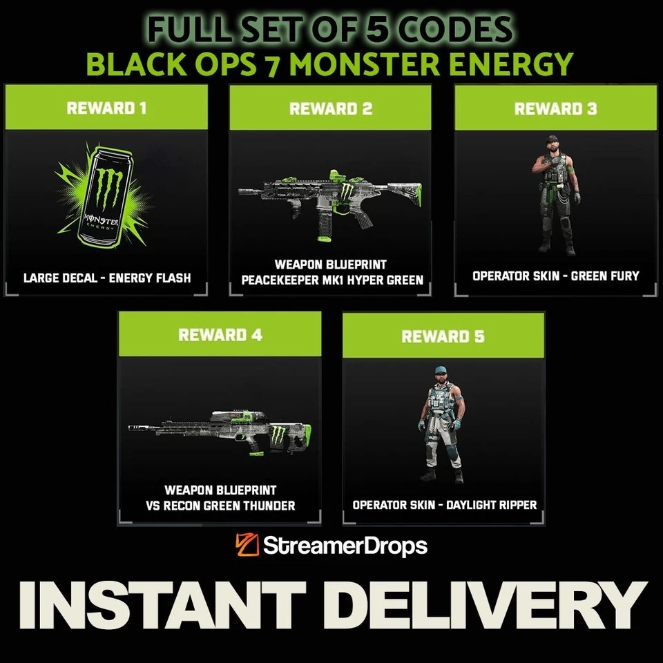 Call of Duty Black Ops 7 BO7 Monster Energy Items Full Set 5 Items NO XP - Image 1 of 1