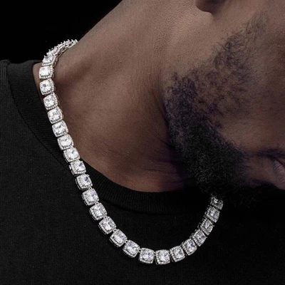 14K White Gold Plated Men Tennis Necklace 18" 30Ct Round Cut Lab Created Diamond - Image 1 of 4