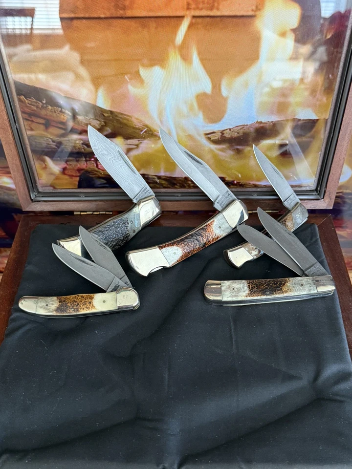 РЕДКИЙ 1979 винтажный Parker Edwards 5Pc Дамаск нож набор в оригинальной витрине новом - Изображение 1 из 4