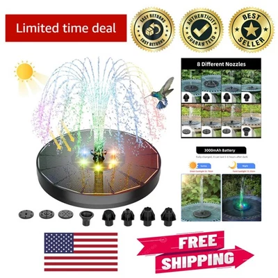 Elegant Solar Powered Fountain with 8 Color LED Lights & Interchangeable Nozzles - Image 1 of 4