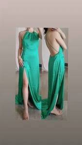 NWT Sau Lee Porter jade Green Satin Halter Maxi Dress US 4 - Small -Revolve Prom - Picture 1 of 12