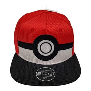 NUEVO Pokeball Pokemon BIOWORLD Ajustable OSFM Snapback Gorra Gorra Ala Negra Plana - Imagen 1 de 14