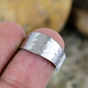 Gehämmerte Daumen Ring 925 Sterlingsilber Grob Verstellbar Band für Herren Damen - Bild 1 von 8