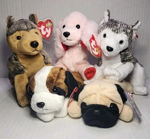 Vtg Ty Beanie Babies Lot Dogs Puppies Sonnet Sarge Mukluk Alps Pugsly - Picture 1 of 6