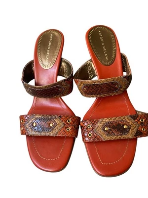Sandalias para mujer Antonio Melani Silva roja serpiente cuero en relieve 2 correas zapato 9,5 Foto 1 de 4
