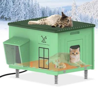 Casa grande para gatos de plástico con calefacción para exteriores, refugio elevado para gatos al aire libre 100 % nosotros Foto 1 de 4