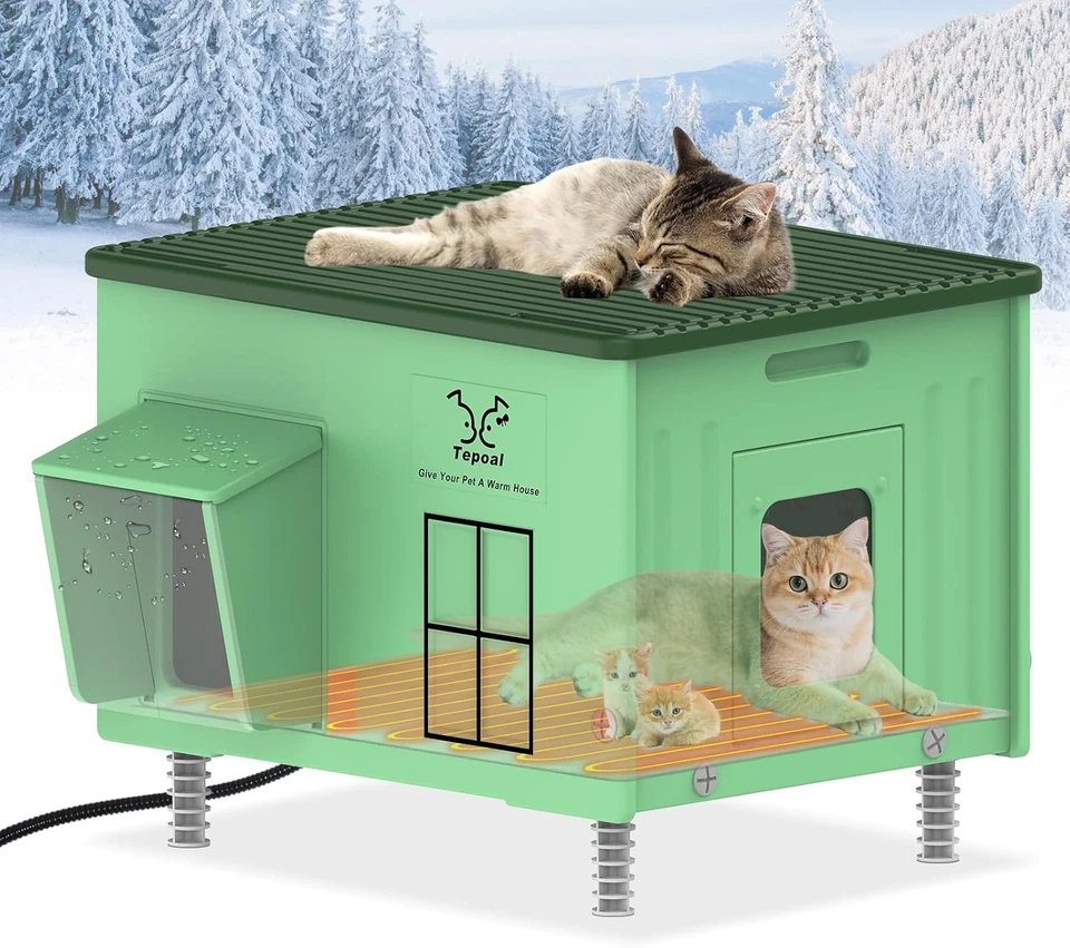 Large Plastic Heated Cat House for Outside, Elevated Outdoor Cat Shelter 100% We - Image 1 of 4