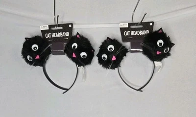 Black Cat Pom Pom Girls Child Fuzzy Classic Halloween Headband        (Lot Of 2) - Image 1 of 4