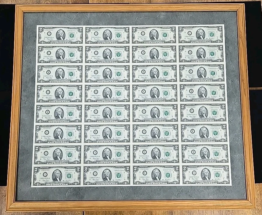2003 $2 Minneapolis (32) Piece Full Sheet in Frame - Image 1 of 4