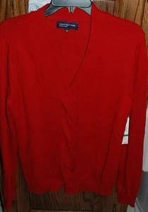 Large NWT $79 Jones New York Red V-Neck Center Cable Pullover Sweater - Imagen 1 de 7