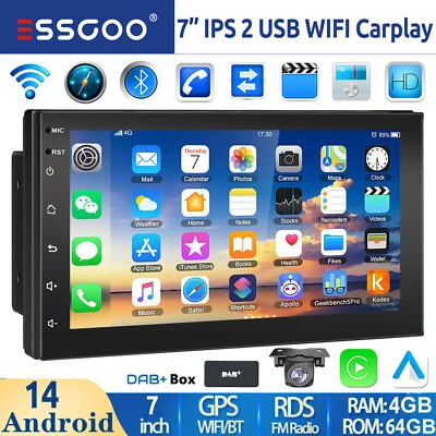 Autoradio 2 DIN DAB+ Carplay Android 14 4+64GB GPS RDS WiFi FM Bluetooth +Camera - Immagine 1 di 4