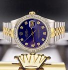 Rolex Mens Datejust 36mm 18k Yellow Gold & Steel ICED 1.75ct Diamonds Blue Dial
