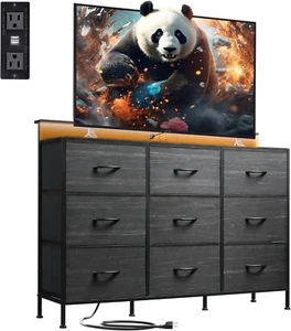 Led Dresser for Bedroom, Wide Black Dresser TV Stand for Bedroom with LED Lights - Picture 1 of 7