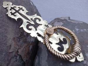 Vintage Salvage in Solid Brass Large Door Ring Knocker Handle With Templar Cross - Picture 1 of 16