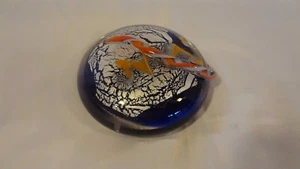 Murano Glas Briefbeschwerer - blau und silber mit Seil und Band Akzenten - signiert - Bild 1 von 10