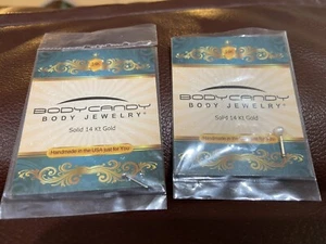 Body Candy 14kt White & Yellow Gold Lot Of 2 Nose Bone Studs Pearl Blue Stone - Picture 1 of 6