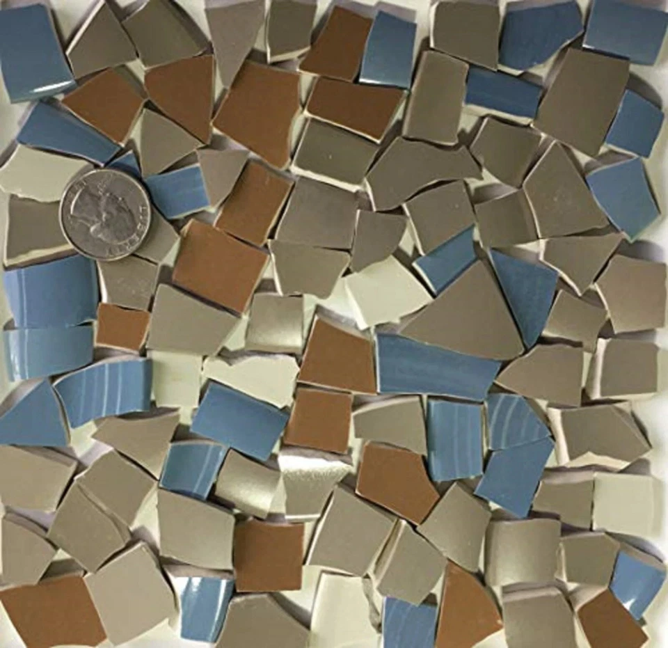 破损中国马赛克瓷砖艺术和工艺用品-蓝色灰色和米色瓷砖A850 — 第 1/1 张图片