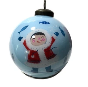 Handbemalt innen rückwärts bemalt Glaskugel Ornament Alaska Schlitten Hund Team - Bild 1 von 6