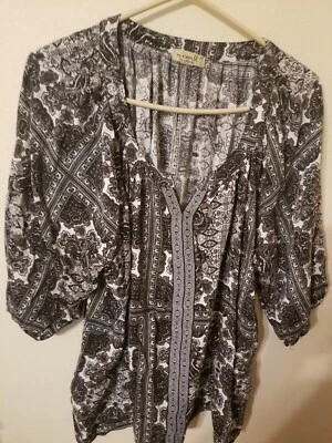 Blusa mujer one world talla 2 X 28 L negra gris 27 a través de la parte delantera del pecho a p Foto 1 de 4