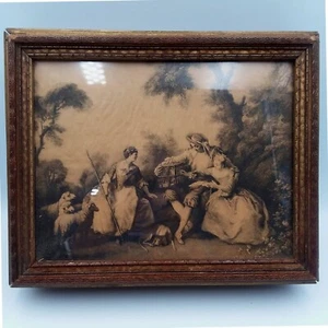 Vintage gerahmter viktorianischer Druck verziert geschnitzte Schmuckschatulle verspiegelt 11x9" - Bild 1 von 13