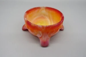 Vintage 1970s satin/Slag glass Red, Orange, White swirl slag glass salt cellar - Picture 1 of 14