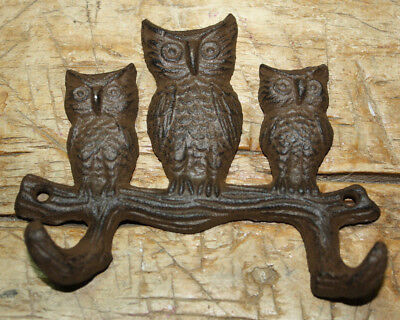 Cast Iron Antique Style HOOT OWL Coat Hooks Hat Hook Rack Towel HOOTER • 6.99£
